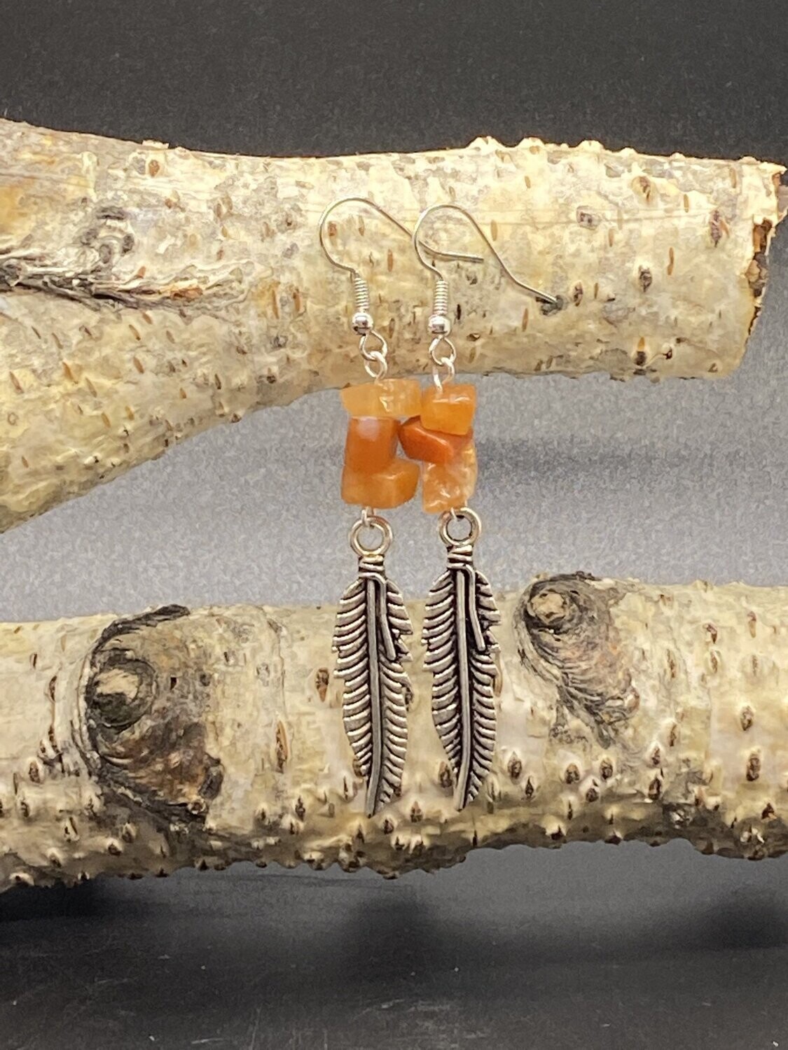 Peach Aventurine Feather Earrings