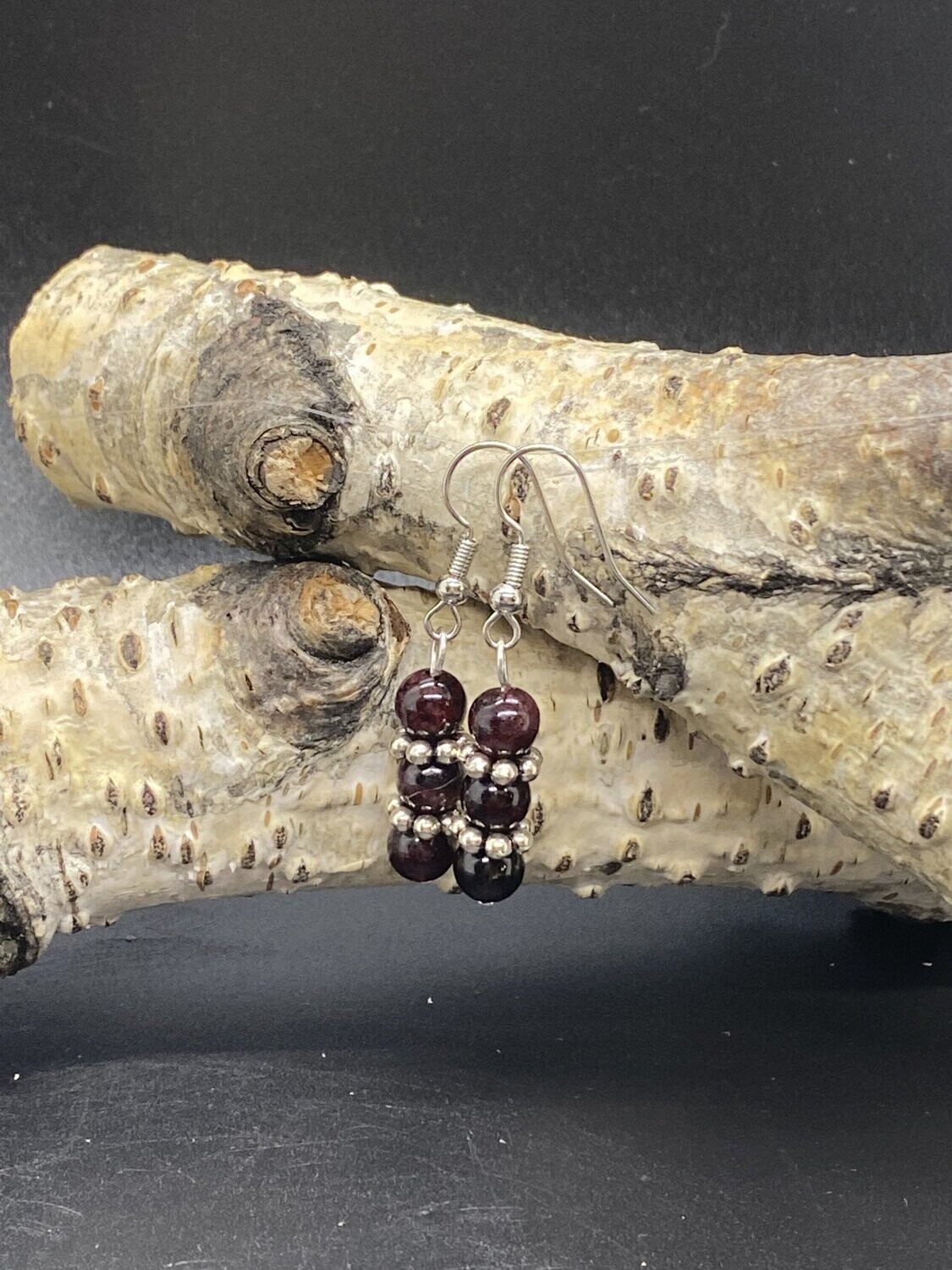 Triple Garnet Drop Earrings