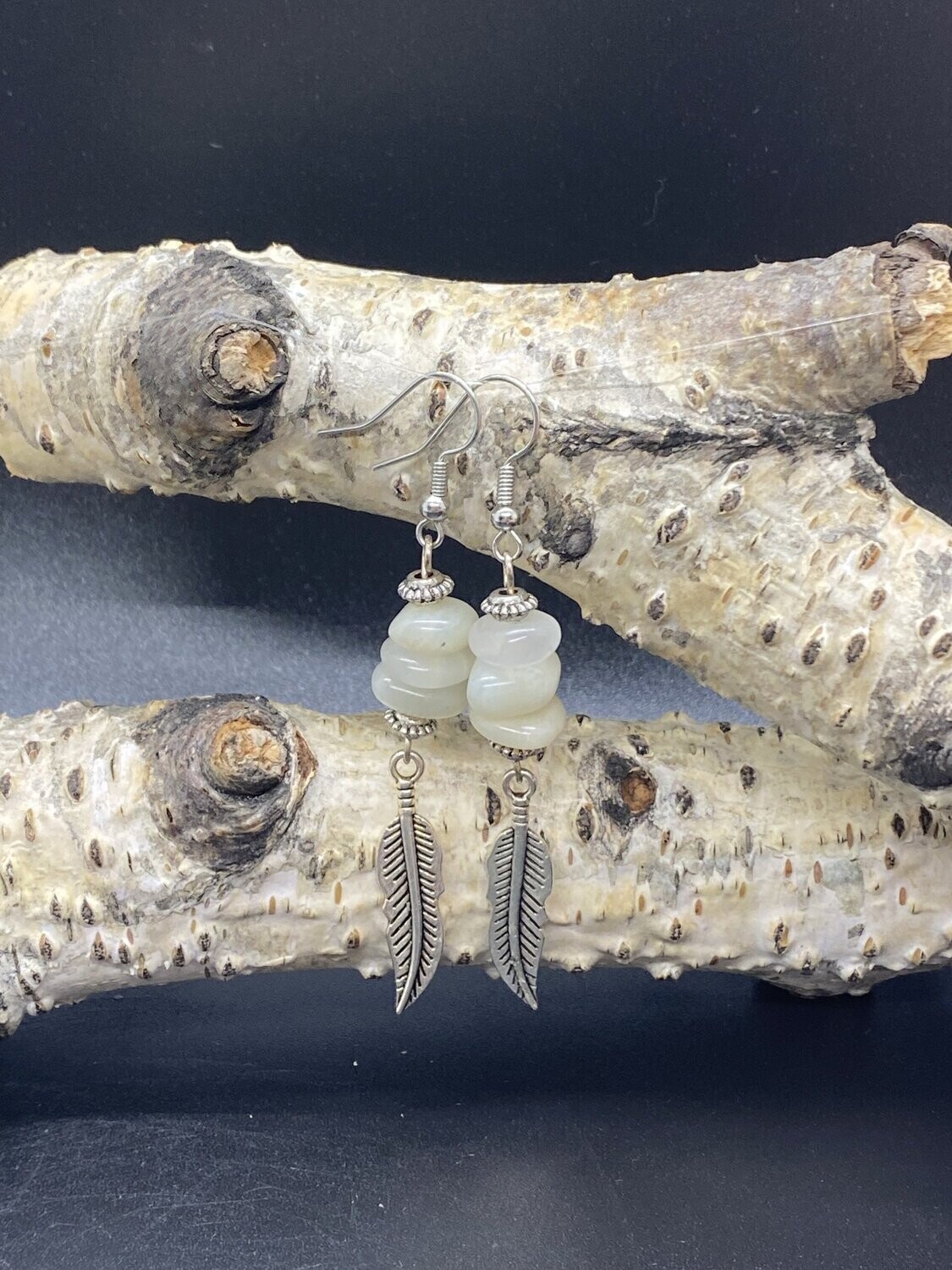 Moonstone Feather Drop Earrings