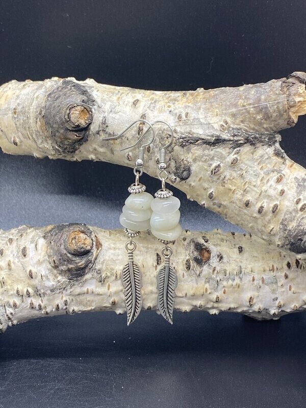 Moonstone Feather Drop Earrings