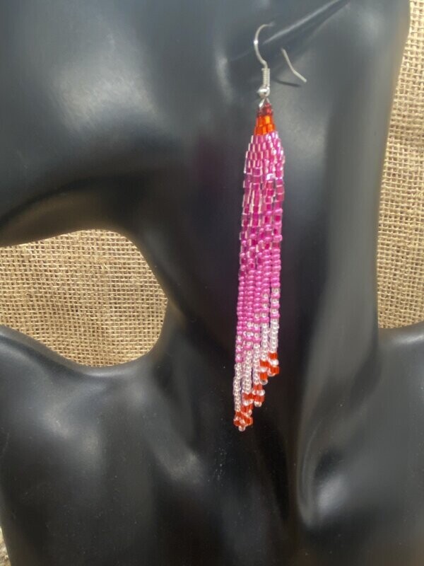 Pink Ombre Long Fringe Earrings