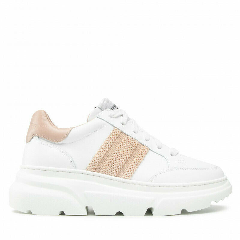 Stokton Sneakers Donna in Pelle bianca banda spiga
