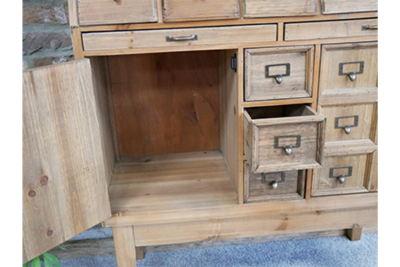 This view of the 'Many Drawers' unit shows the variety of drawers and compartments that there are in this fantastic piece of furniture.
Just what you need! Say goodbye to all those 'messy drawers' where you can never find what you're looking for. This good-looking drawer unit means that you can separate all those things that need to be safely kept and found easily!
Dimensions 137 x 90 x 36 cm