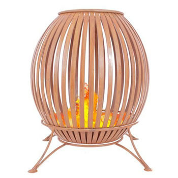 A real feature piece. A fire pit on a stand that has a contemporary look.