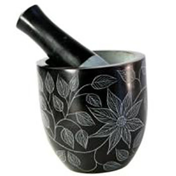 Fair Trade Soapstone Pestle & Mortar
Black Background with Grey Floral Pattern
