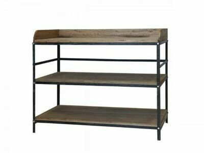 A great addition to any eating area is this simple French Service Table, with three wooden shelves on an antique black Antique Coal frame. Height 99cm, Length 120.5 cm Width 61cm.