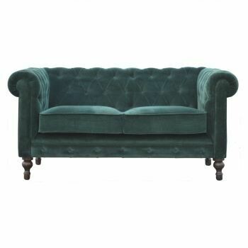 Emerald Green Velvet
Chesterfield Sofa
Two Seater
Turned walnut finish feet