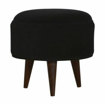 A footstool finished in black velvet and with a deep seat pad. 
