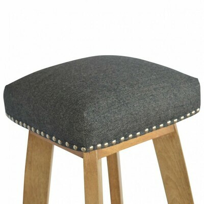 Dark Tweed Studded Tall Bar Stool with Oak Finish Legs