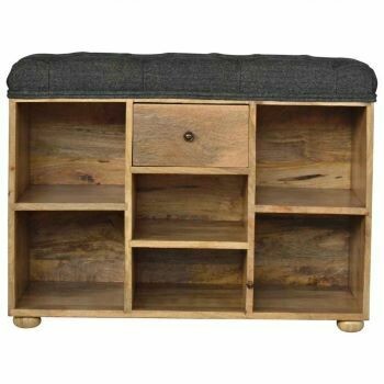 Upholstered Black Tweed Shoe Storage Bench