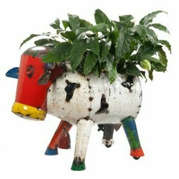 A fun planter family here! Clarence Cow is a 100% recycled metal sculpture and beautifully hand painted. He comes in three sizes big, bigger and bloomin' big!