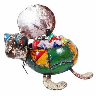 Terence the Turtle, with his opening shell, makes a perfect bottle cooler when filled with ice, or a planter whenever you fancy. 100% recycled metal, and lovingly decorated. At around two feet long he will soon become a favourite in your home.