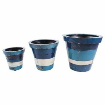 Made from recycled materials and finished in a colourful arrays of blue.