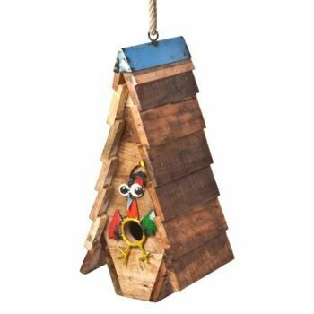 A delightful home for the birds, made entirely from recycled wood. With a height of nearly two feet, this is perfect for just about any bird family.