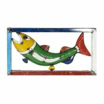 What a whopper!! A prize catch made from entirely recycled materials and a jolly good fish he is! Travis the Trout in an attractive frame will be sure to be just right to brighten your wall.