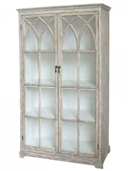 The Henri Cabinet is of a classic design and finished in a sand colouring. It has  cross design glass panel doors.
