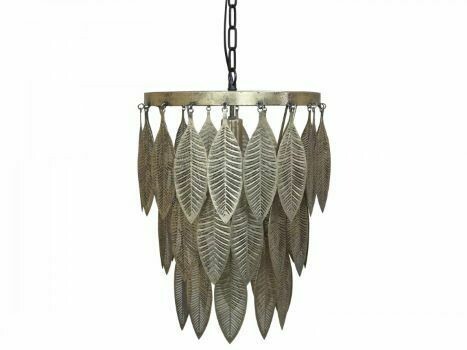 This lovely leaf fall lamp is made of iron and finished in Antique Brass. This light fitting is a beautiful 52.5 cm tall.