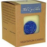 Fair Trade Chakra Candle. 
White with Blue image.
Packaged in brown presentation box