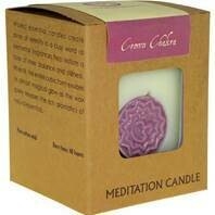 Fair Trade Chakra Candle. 
White with Mauve image.
Packaged in brown presentation box