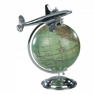 You can imagine the early days of air travel with this beautiful globe on a silver stand, but with the addition of an early airliner encircling the world. 