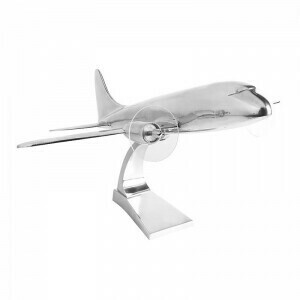 Full of romance, this is a model of the iconic Douglas DC-3, which, in its day. was seen all over the world, being the workhorse of most airlines. Many are still operated today.
This model is too good for words, being 50 cm long and with a wingspan of 51 cm, and in a highly polished, silver finish.