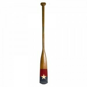 The blade face on this excellent mahogany oar has a distinctive red and blue oar tip and an ivory star too.