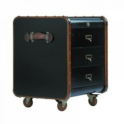 In the style of a first class trunk, this three drawer cabinet is made from the finest materials