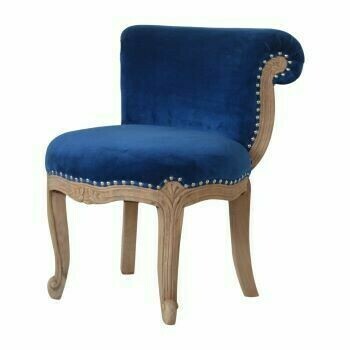 Royal Blue Velvet French Style Studded Chair with Carved Legs