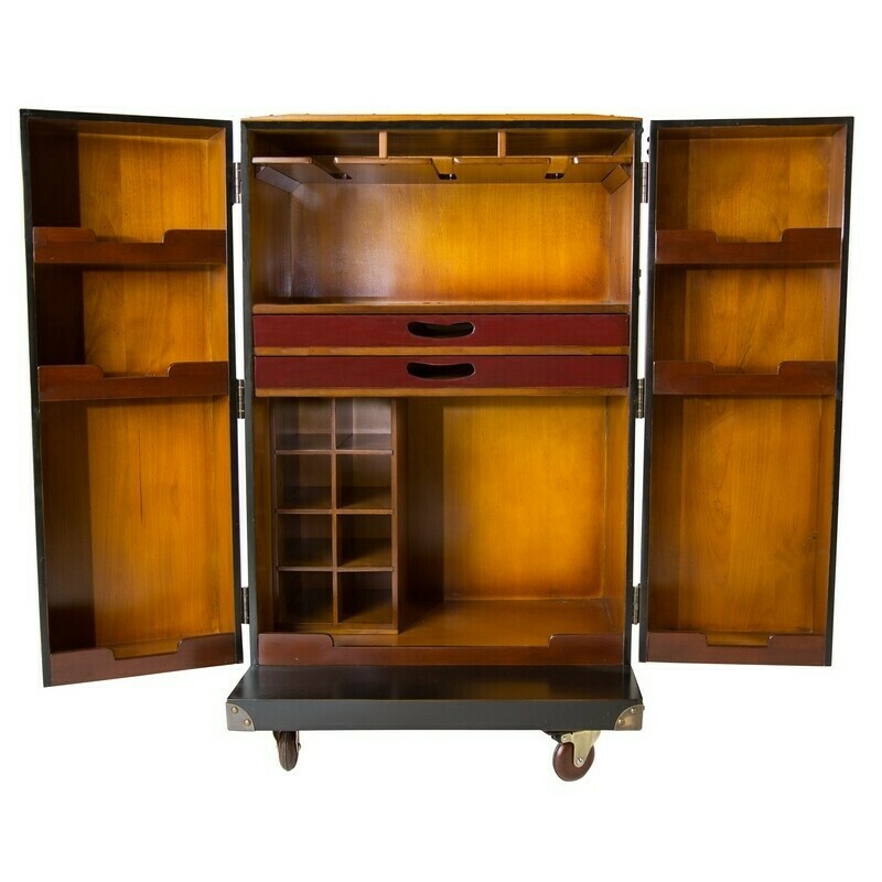The Polo Club Bar is a top quality piece of furniture. Looking just like a luggage trunk, see what happens when you open it up! Spaces for bottles, cans, accessories and racks for glasses. Ideal for guest rooms, dining rooms or lounges 