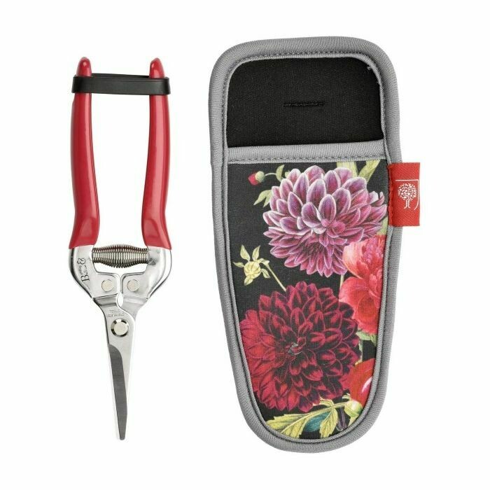 RHS British Bloom Snip and Holster Set British Bloom Design - dark background with red, pink blooms.
Snips and holster