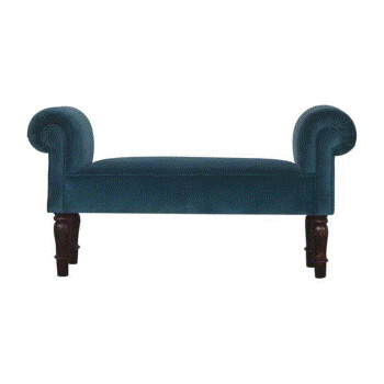 Teal Velvet Bedroom Bench with Turned Feet