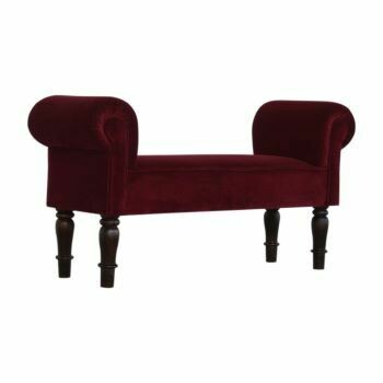 Wine Red Velvet Bench with Turned Feet