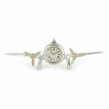 A highly polished aluminium model of a 1930's plane, with the novelty of a clock forming the front of the fuselage. A beautiful desk clock.