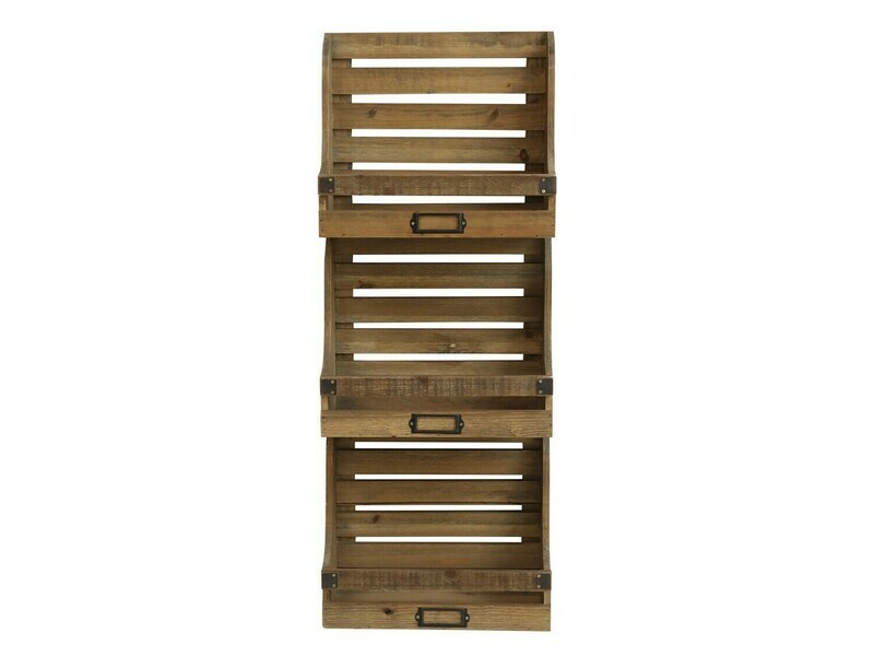 A great looking wall rack with three wooden trays, absolutely perfect for a wall display unitwith rge rack being three feet high.