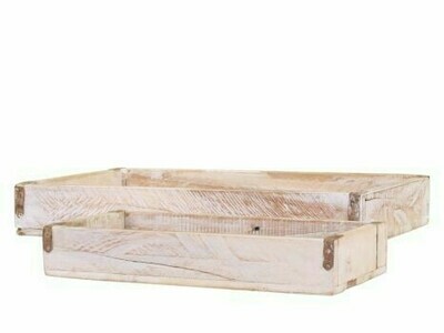 Grimaud Set of two trays in antique white wash finish,  