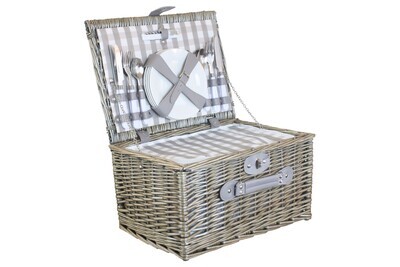 Four Person Grey Checked Chiller Picnic Hamper