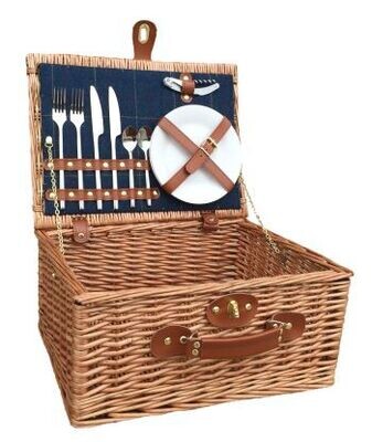 Two person blue tweed hamper