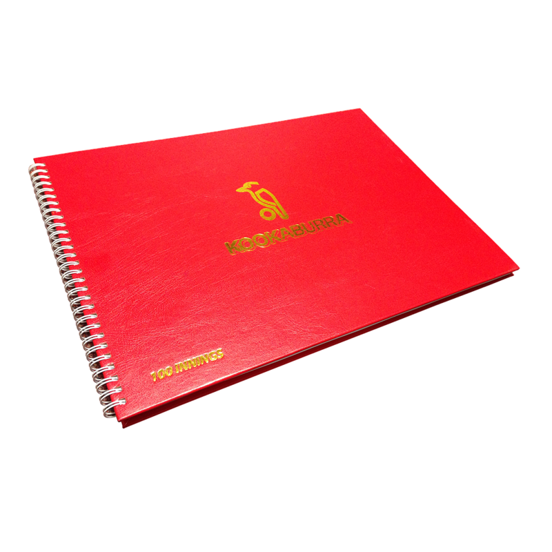 Kookaburra Scorebook
Red Cover - Gold Font.  Spiral Binding