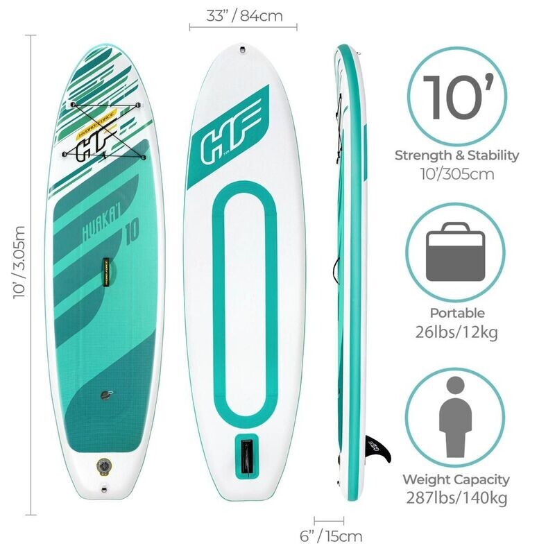 Hydro-Force Huaka'i 10ft SUP Set
Turquoise and White Finish
Image shows board and accessories
diagram details