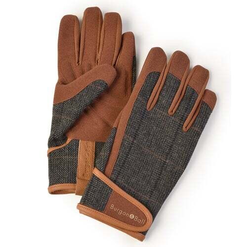 Gentlemen's gardening gloves in a tweed fabric.