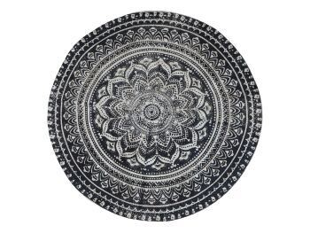 A delightful circular rug in black made from jute. Diameter 120 cm.