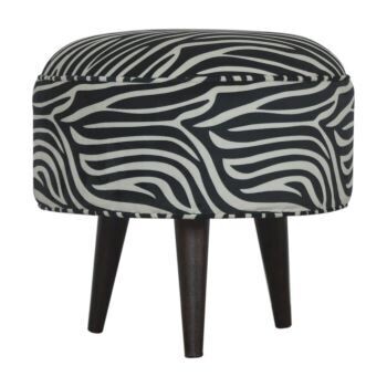 Zebra Velvet Print Footstool