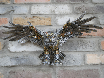 See the Steampunk Owl with wings outstretched.