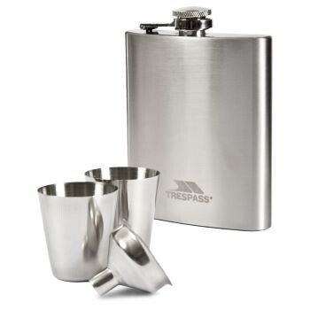 Trespass Dramcask Hip Flash
Brushed Steel Finish.
Flask with Cups and Funnel