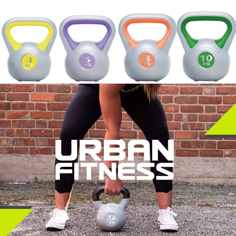 Urban Fitness Kettlebell Set (Lighter) Urban Fitness Kettlebell Set
Grey Finish with yellow, purple, orange and green finish.
Person lifting a kettlebell