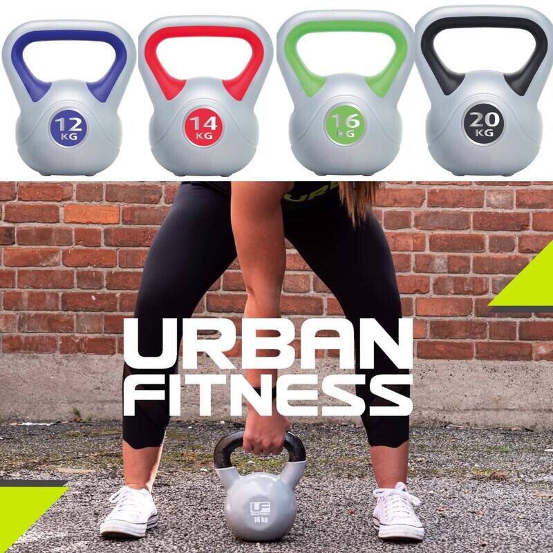 Urban Fitness Kettlebell Set (Heavy) Four Kettle Bells 12/14/16/18/20 kg
Grey with Mauve, Orange, Lime Green and Black Finish
Person lifting a Kettlebell