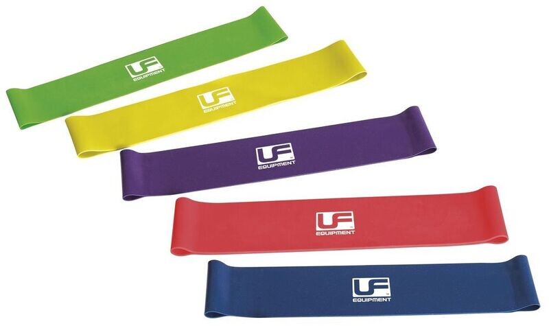 Urban Fitness Resistance Band Loop (set of five) 10"
Green, Yellow, Purple, Red, Navy Blue.  White logo