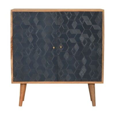 Very popular with our customers is this Acadia Navy Cabinet. It has twin navy blue doors and the solid Mango wood is finished in an oak effect.