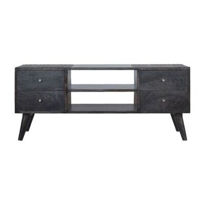 A beautiful Media Unit in Ash Black finish, just right with four drawers and two open compartments for media equipment.  