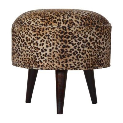 Leopard Round Velvet Footstool